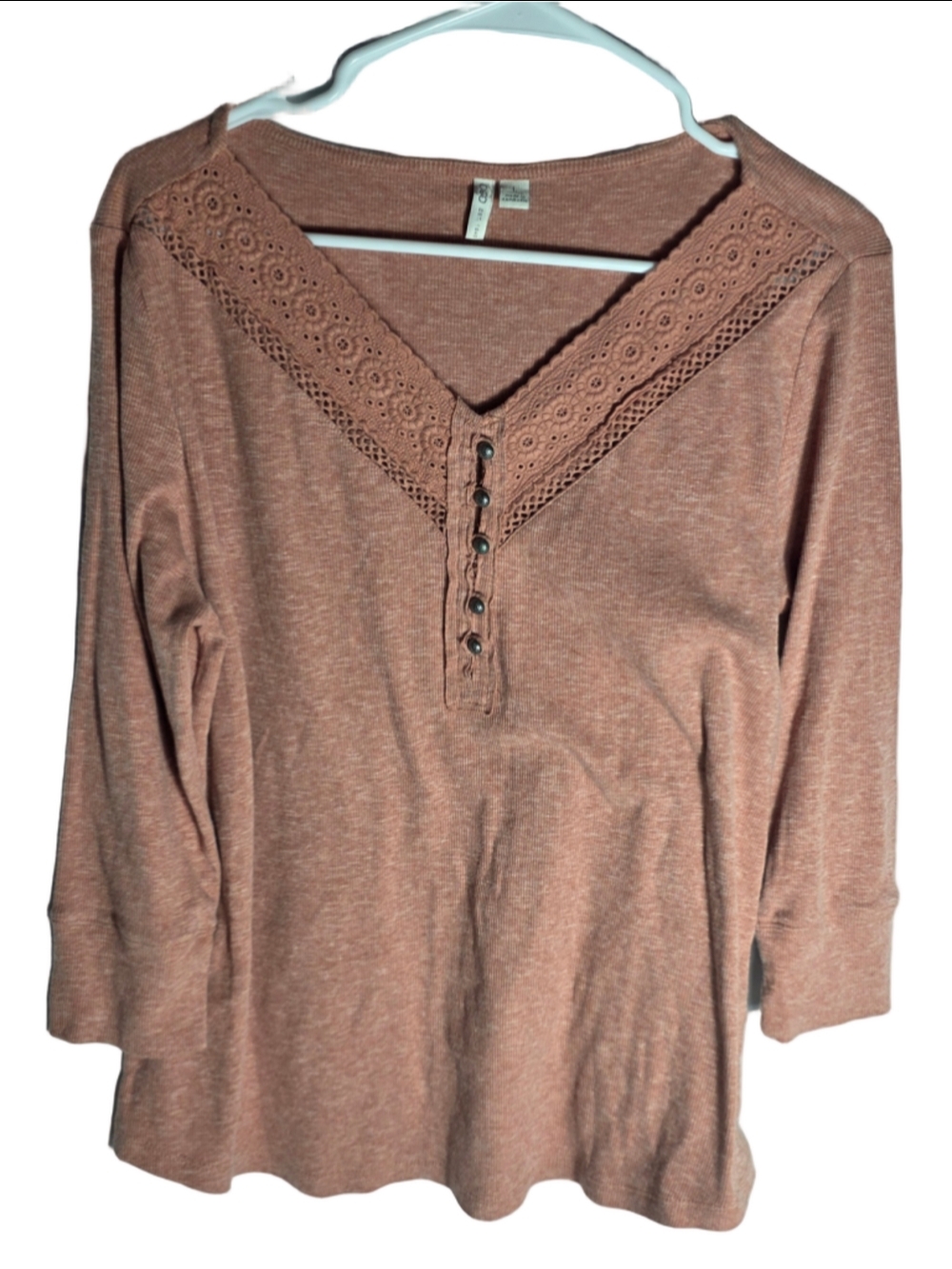 Women's Cato Long Sleeve Henley Top Size L Pink Lace Detail cottagecore chic y2k